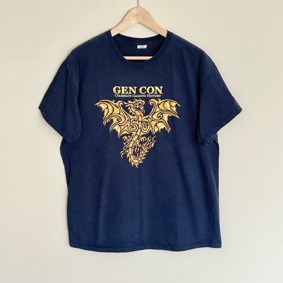 Gen Con Gaming Convention 50 Years Dragon Graphic Navy T Shirt Adult size Large - Picture 2 of 6